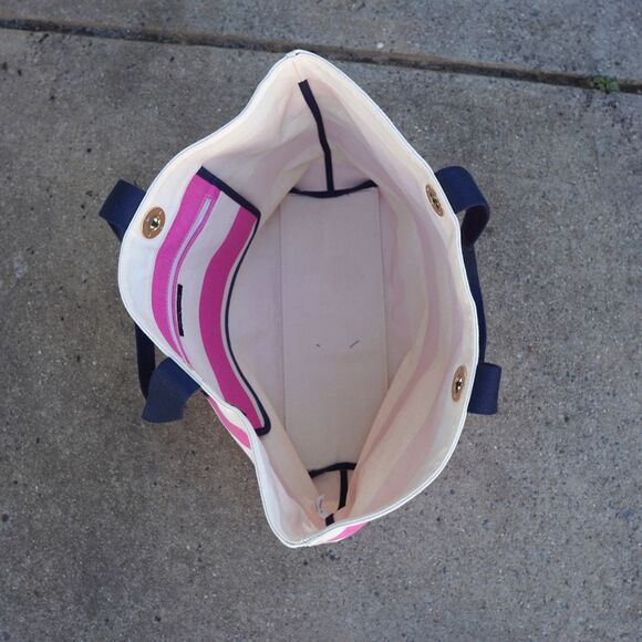 Tommy Hilfiger Canvas Striped Tote Bag Pink White Navy Blue Large Beach Summer - Picture 3 of 11